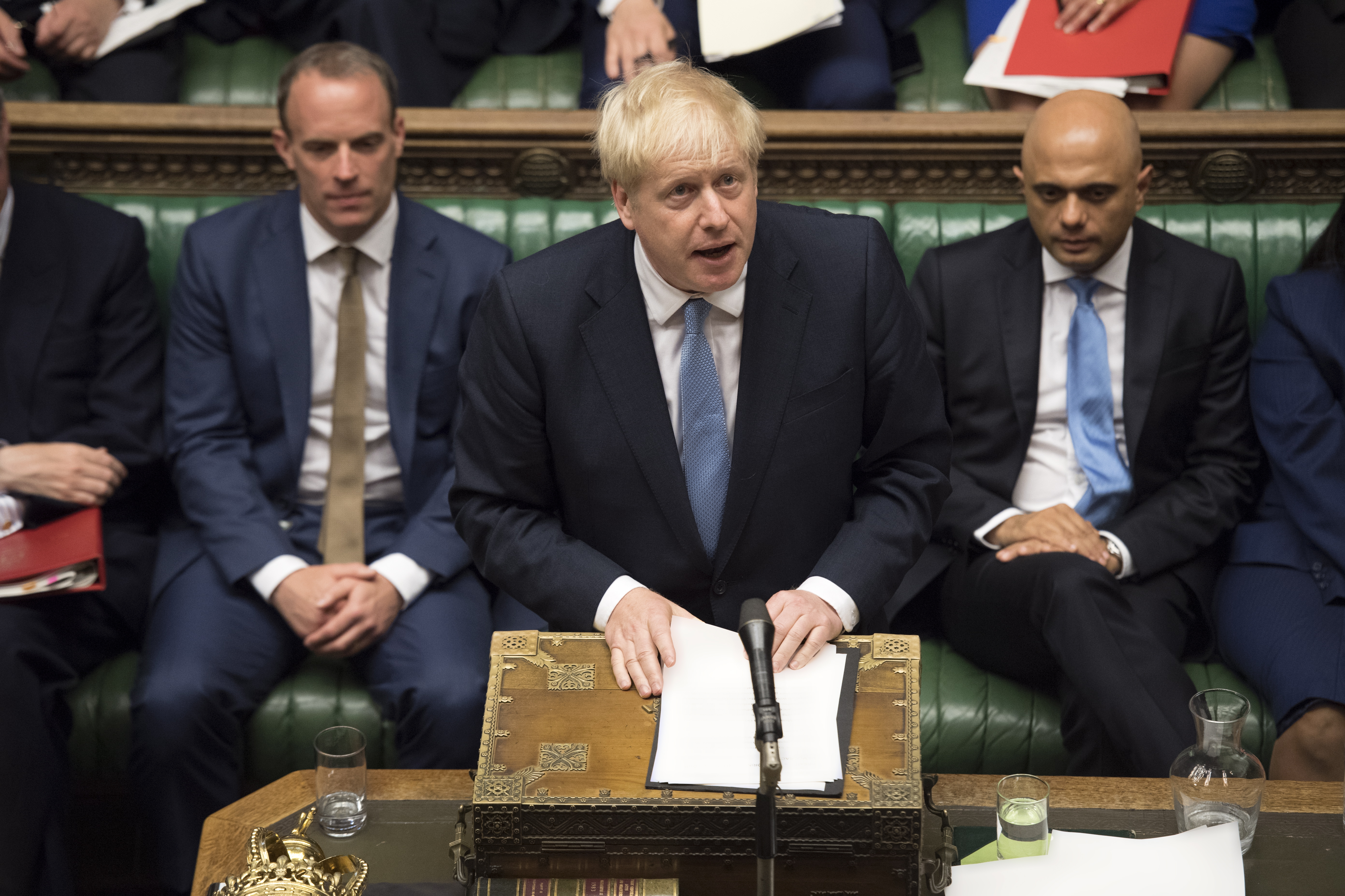 epa07740070 A handout photo made available by the UK Parliament shows British Prime Minister Boris Johnson making his first address to Parliament as Prime Minister at the House of Commons in central London, Britain, 25 July 2019.  EPA/JESSICA TAYLOR / UK PARLIAMENT / HANDOUT MANDATORY CREDIT: UK PARLIAMENT / JESSICA TAYLOR HANDOUT EDITORIAL USE ONLY/NO SALES