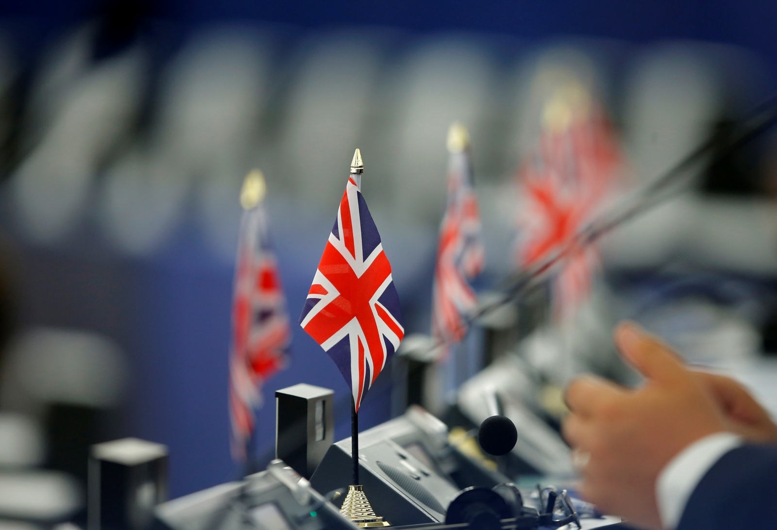 British Union Jack flags are seen on the desks of Members of the Brexit Party during a debate on the last European summit, at the European Parliament in Strasbourg British Union Jack flags are seen on the desks of Members of the Brexit Party during a debate on the last European summit, at the European Parliament in Strasbourg, France, July 4, 2019.  REUTERS/Vincent Kessler VINCENT KESSLER