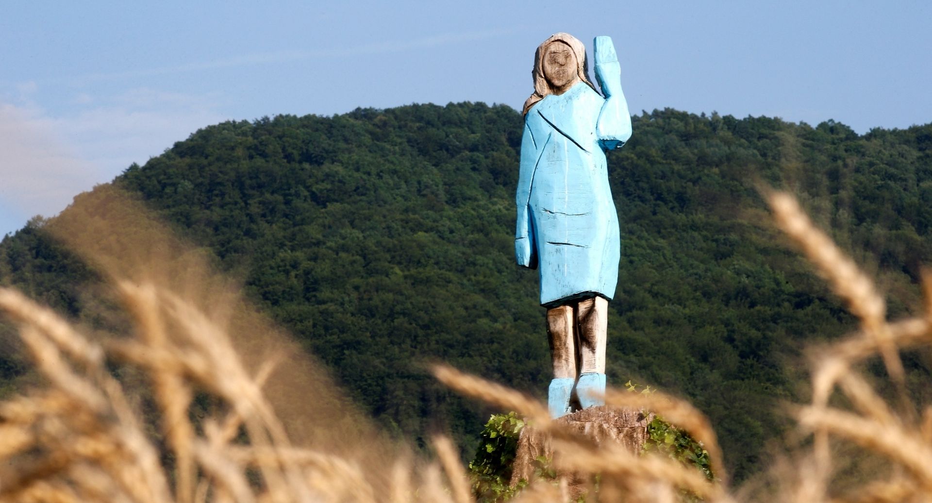 Life-size wooden sculpture of U.S. first lady Melania Trump is officially unveiled in Rozno, near her hometown of Sevnica Life-size wooden sculpture of U.S. first lady Melania Trump is officially unveiled in Rozno, near her hometown of Sevnica, Slovenia, July 5, 2019. REUTERS/Borut Zivulovic     TPX IMAGES OF THE DAY BORUT ZIVULOVIC