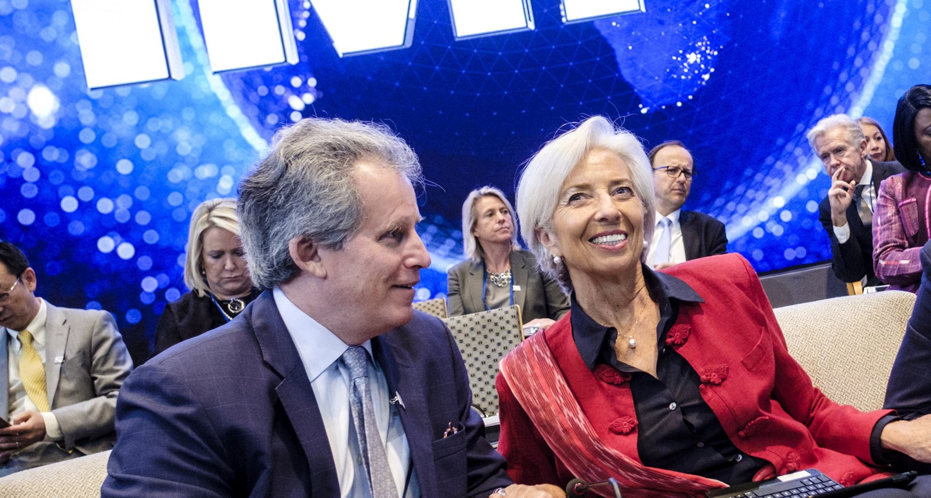 epa07690696 (FILE) - David Lipton, deputy managing director at the International Monetary Fund (L), Managing Director of the International Monetary Fund, Christine Lagarde (C) during the IMF World Bank Spring Meetings at the IMF headquarters in Washington, DC, USA, 21 April 2018 (Reeissued 02 July 2019). David Lipton was named by the IMF board as Interim President after Christine Lagarde stepped down temporarily after she was nominated to head the European Central Bank.  EPA/PETE MAROVICH