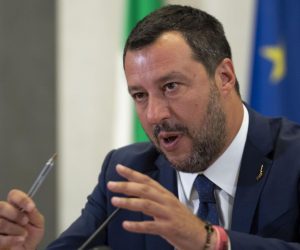 epa07718571 Italian vice president and interior minister Matteo Salvini talks to journalists about the meeting with the Union and Association in Rome, Italy, 15 July 2019.  EPA/MAURIZIO BRAMBATTI