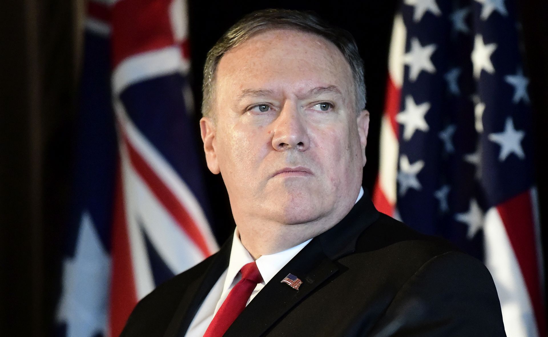 epa07755942 US Secretary of State Mike Pompeo during a joint media conference for the Australia-United States Ministerial Consultations (AUSMIN) at State Parliament, in Sydney, New South Wales, Australia, 04 August 2019.  EPA/BIANCA DE MARCHI  AUSTRALIA AND NEW ZEALAND OUT