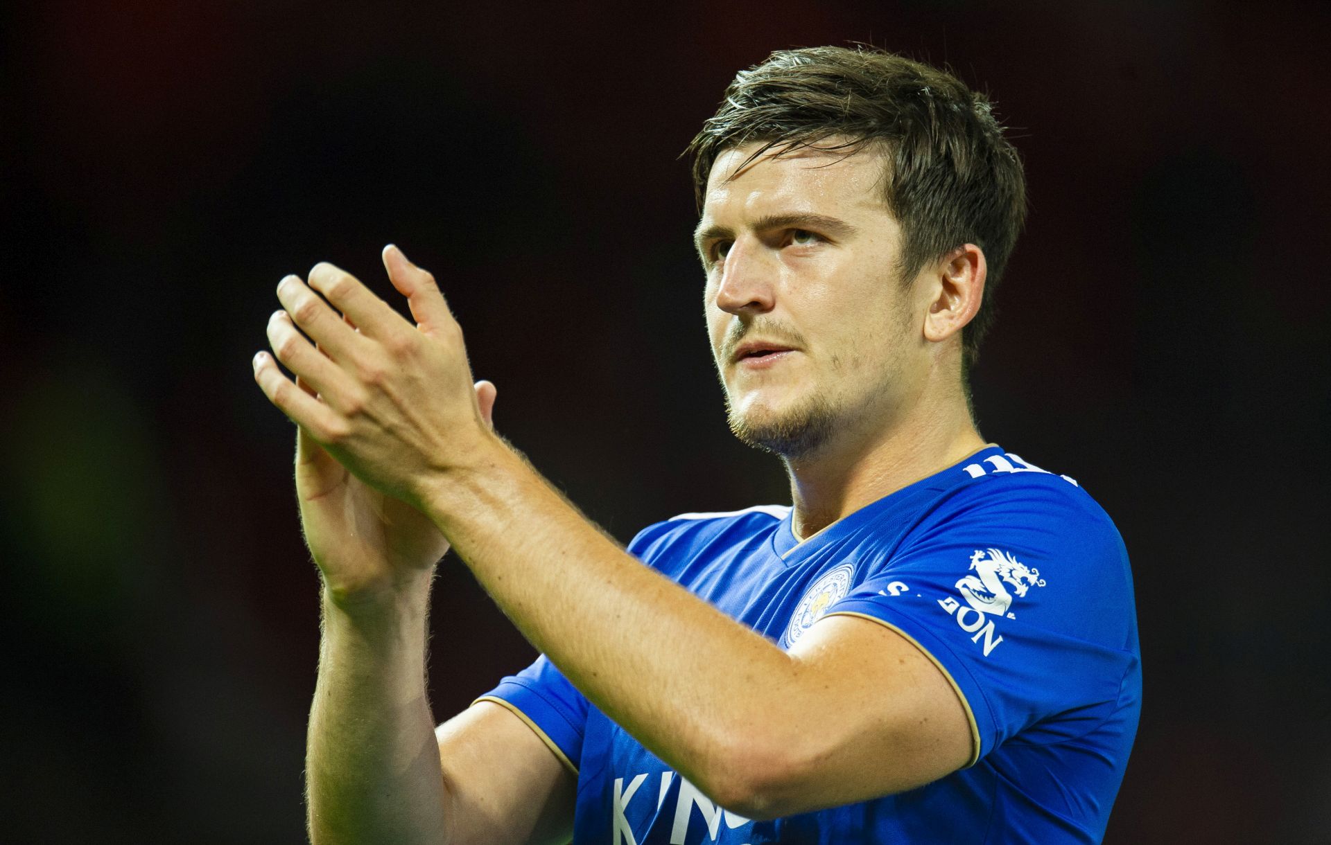 epa07757772 epa07753964 (FILE) - Leicester City's Harry Maguire reacts during the English Premier League soccer match between Manchester United and Leicester City at Old Trafford in Manchester, Britain, 10 August 2018 (re-issued 02 August 2019). Manchester United confirmed 05 August 2019 the transfer of Maguire from Leicester City. The 87 million euro deal means that the 26-year-old Maguire becomes the world's most expensive defender.  EPA/PETER POWELL *** Local Caption *** 54545601