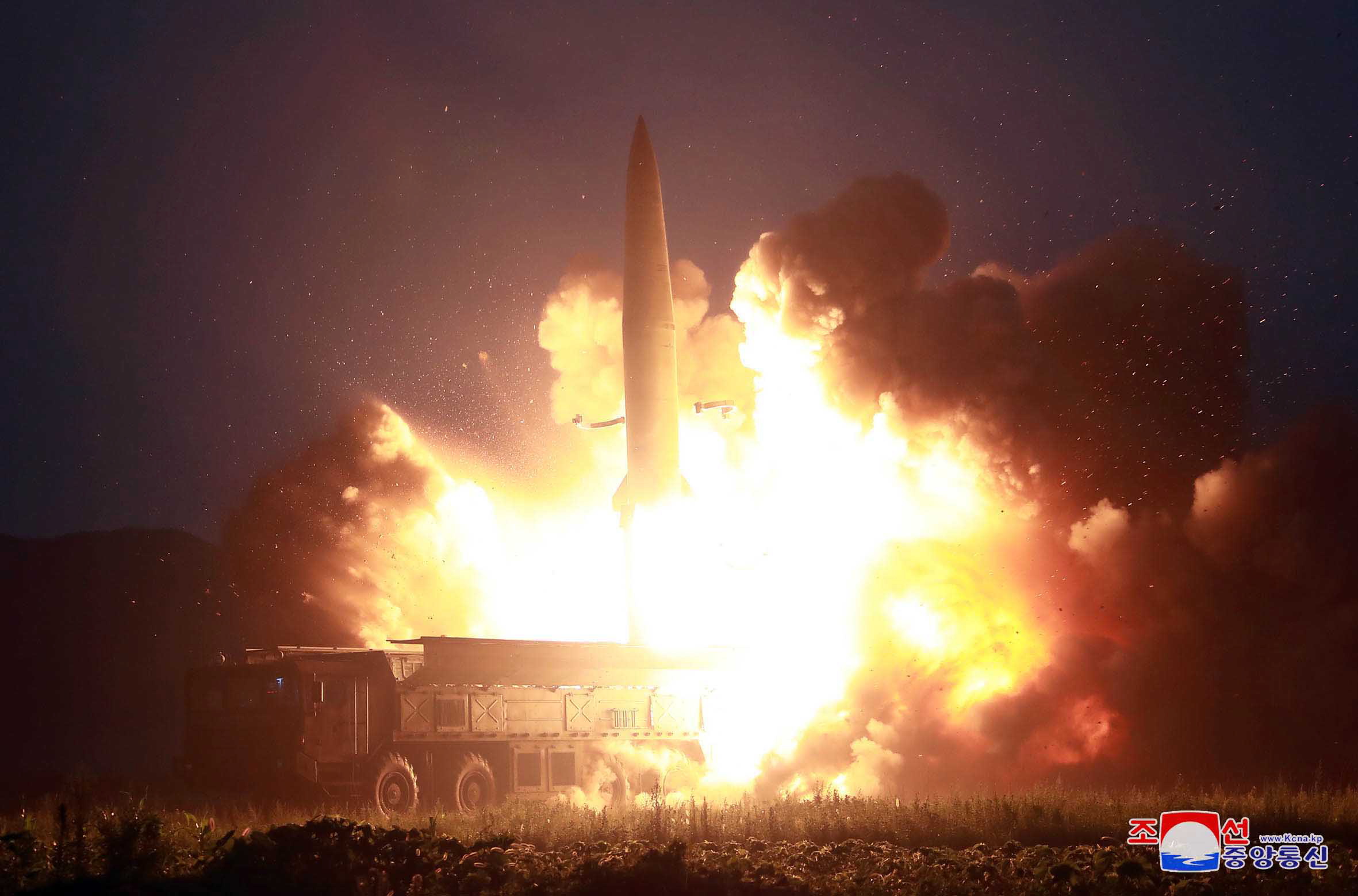 epa07759829 A photo released by the official North Korean Central News Agency (KCNA) shows the demonstration fire of a new-type of tactical guided missile from an undisclosed location in North Korea, 06 August 2019 (issued 07 August 2019).  EPA/KCNA   EDITORIAL USE ONLY  EDITORIAL USE ONLY