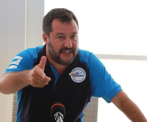 epa07763863 Italian Deputy Prime Minister and Interior Minister, Matteo Salvini during a press conference for his 'Italian summer tour', at Lido Cala Sveva in Termoli, southern Italy, 09 August 2019. Italy's League right-wing party on the day has officially presented in the Senate a motion of no confidence in Prime Minister Giuseppe Conte after Salvini, said that the ruling coalition no longer existed, calling for snap elections.  EPA/NICO LANESE