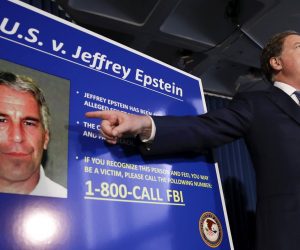 epa07766214 (FILE) - United States Attorney for the Southern District of New York Geoffrey Berman (R) points as he speaks during a news conference about the arrest of American financier Jeffrey Epstein in New York, USA, 08 July 2019 (reissued 10 August 2019). US media reported that Epstein was found dead in his prison cell on 10 August 2019 morning in the MCC Manhattan while awaiting trial on sex trafficking charges. An official confirmation by authorities of his death is pending.  EPA/JASON SZENES
