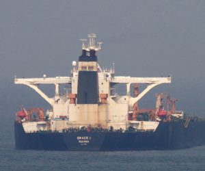 epa07774483 (FILE) - The Iranian oil supertanker Grace 1 intercepted by British Royal Marines and Gibraltar's police in the Strait of Gibraltar, in Algeciras, Spain, 19 July 2019 (reissued 15 August 2019). According to reports, Gibraltar was to release the crew of the Grace 1 tanker which was held on the suspicion it was transporting crude oil to a refinery in Syria against EU sanctions. Meanwhile, the US has asked for detention of the supertanker.  EPA/A. CARRASCO RAGEL