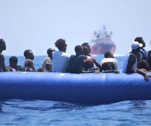 epa07780685 A handout photo dated 12 August 2019 and  made available by Doctors Without Borders (MSF) on 19 August 2019, showing migrants on a rubber dinghy waiting for their rescue by the rescue vessel Ocean Viking off the coast of Libya in the Mediterranean. The vessel, that has been at sea since 10 days, rescued a total of 356 migrants in three rescue missions. Over 500 refugees on two NGO vessels are still waiting to be allowed at land while Italy and Malta have denied them access to their harbors.  EPA/HANNAH WALLACE BOWMAN HANDOUT  HANDOUT EDITORIAL USE ONLY/NO SALES