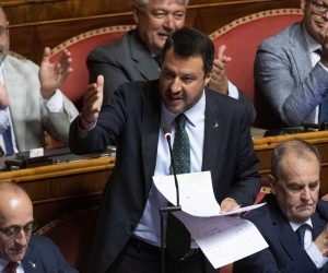 epa07782528 Italian Deputy Premier and Interior Minister Matteo Salvini addresses to the Senate, Rome, Italy, 20 August 2019. Italian Premier Giuseppe Conte said that the government has come to an end and that he would resign.  EPA/CLAUDIO PERI
