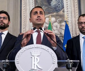 epa07786174 Italian Deputy Premier, Labour Minister and Five Star Movement (M5S) leader Luigi Di Maio Luigi Di Maio (C) addresses the media after a meeting with Italian President Sergio Mattarella at the Quirinale Palace for the first round of formal political consultations following the resignation of Prime Minister Giuseppe Conte, in Rome, Italy, 22 August 2019.  EPA/ANGELO CARCONI