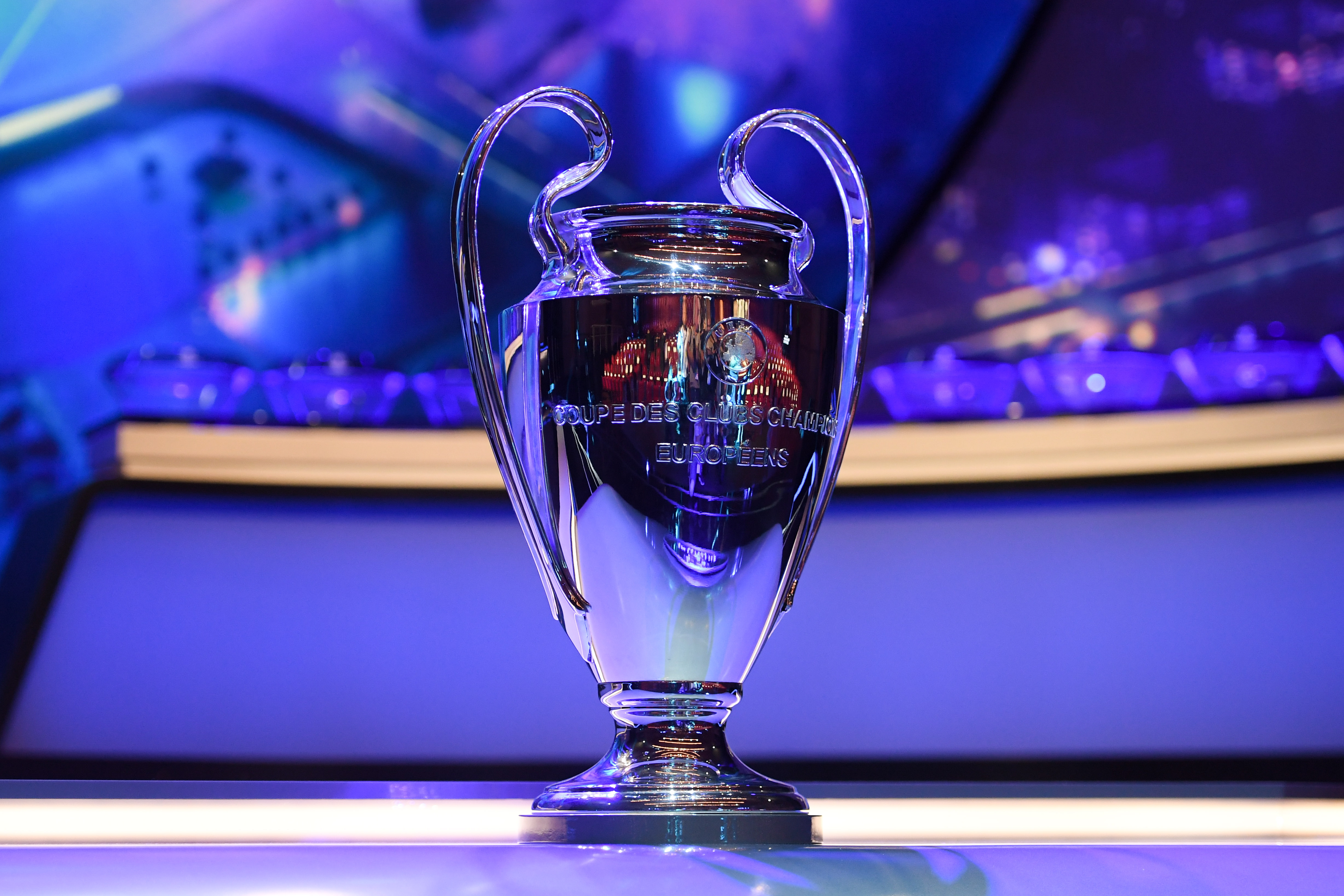 epa07802578 Picture shows the Champions League trophy during the UEFA Champions League 2019-20 Group Stage draw in Monaco, 29 August 2019.  EPA/ALEXANDRE DIMOU