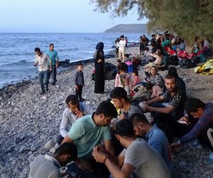 epa07803513 Migrants, who arrived on 13 boats, at Skala Sikamias, Lesvos Island, Greece, 29 August 2019 (issued 30 August 2019). A total of 547 people landed on the island, including 177 men, 124 women and 246 children. Of these, 193 were transferred to the Moria Reception and Identification Center and the rest remained at the UNHCR camp in Sykamia, the so-called 'stage 2' camp, with the prospect of being transferred to Moria for registration on 30 August. According to reports, two Coast Guard vessels are operating in the area.  EPA/STRATIS BALASKAS