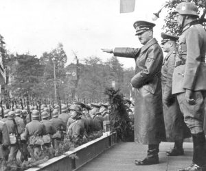 epa07787375 A handout photo made available by National Digital Archive Poland shows Fuehrer of Germany Adolf Hitler (5-R) with German general Gunther von Kluge (4-R), general Maximilian von Weichs (3-R) and general Fedor von Bock (2-R) as they watch German troops parade at Aleje Ujazdowskie after capitulation of Warsaw in Warsaw, Poland, 05 October 1939 (issued 23 August 2019). September 2019 sees the 80th anniversary of the start of World War II in Europe with the German Wehrmacht invading Poland. Based of staged false and faked incidents to justify the attack, German troops on 01 September 1939 broke through border crossings and attacked the neighboring country's fortified Military Transit Depot on the Westerplatte peninsula in the Bay of Danzig with joint naval, army and air forces. The political and military events following resulted in a worldwide war from 1939 to 1945 that cost the lives of up to 85 million people, many of them unrecorded civilians, who died of diseases and starvation, in mass-bombings, massacres and the Nazi's deliberate genocide of the Holocaust victims and use of Nuclear weapons.  EPA/NATIONAL DIGITAL ARCHIVE POLAND / HANDOUT ATTENTION: This Image is part of a PHOTO SET 
MANDATORY CREDIT HANDOUT EDITORIAL USE ONLY/NO SALES