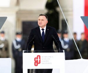 epa07809602 Polish President Andrzej Duda delivers a speech during the ceremony marking 80th anniversary of World War II outbreak at the Pilsudski Square in Warsaw, Poland, 01 September 2019. The Luftwaffe attack on the Polish city of Wielun in the early morning of 01 September 1939 marked the beginning of World War II. A few minutes later, the German battleship SMS Schleswig-Holstein bombarded the Gdansk Westerplatte.  EPA/LESZEK SZYMANSKI POLAND OUT