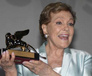 epa07812775 British actress Julie Andrews poses after she received the Golden Lion for Lifetime Achievement Award during the 76th annual Venice International Film Festival, in Venice, Italy, 02 September 2019. The festival runs from 28 August to 07 September.  EPA/CLAUDIO ONORATI