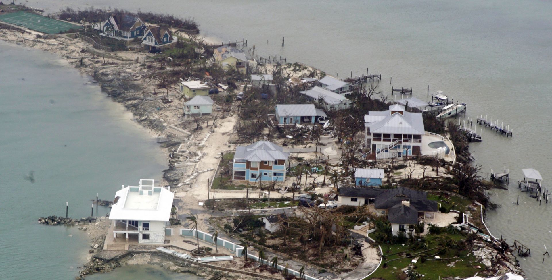 epa07815880 A handout photo made available by the US Coast Guard shows an aerial view of damaged structures in the Bahamas, 03 September 2019, seen from a Coast Guard Elizabeth City C-130 aircraft after Hurricane Dorian shifted north. Hurricane Dorian made landfall on 31 August.  EPA/PO2 ADAM STANTON/US COAST GUARD HANDOUT  HANDOUT EDITORIAL USE ONLY/NO SALES
