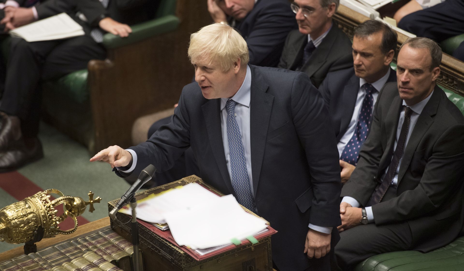 epa07817242 A handout photo made available by the UK Parliament shows British Prime Minister Boris Johnson gesturing during Prime Ministers Questions (PMQS) in the House of Commons in London, Britain, 04 September 2019.  EPA/JESSICA TAYLOR/UK PARLIAMENT / HANDOUT MANDATORY CREDIT: UK PARLIAMENT / JESSICA TAYLOR HANDOUT EDITORIAL USE ONLY/NO SALES