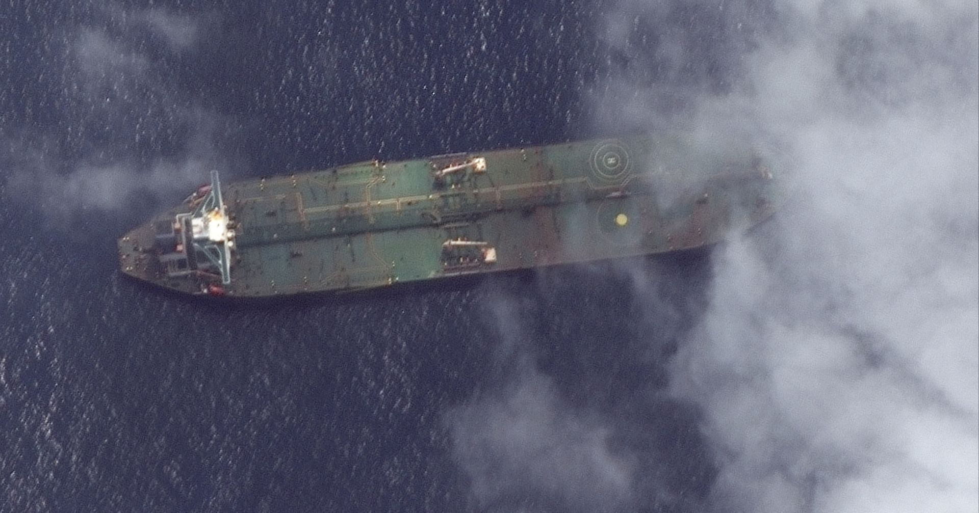 epa07826189 A satellite photo made available by MAXAR Technologies on 07 September 2019 shows a satellite image of the Adrian Darya-1 oil tanker off the coast of Tartus, Syria, 06 September 2019. The Iranian oil tanker 'Adrian Darya 1', loaded with some 2.1 million barrels of oil and formerly know as the 'Grace 1', was seized by Gibraltar authorities on 04 July on  suspicion of delivering Iranian oil to Syrian Banyas refinery in violation of EU sanctions.  EPA/SATELLITE IMAGE ©2019 MAXAR TECHNOLOGIES / HANDOUT (Satellite image © 2018 DigitalGlobe, a Maxar company) HANDOUT EDITORIAL USE ONLY/NO SALES