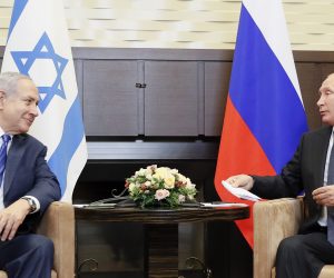epa07838051 Israeli Prime Minister Benjamin Netanyahu (L) speaks during a meeting with Russian President Vladimir Putin (R) at the Bocharov Ruchei state residence in Sochi, Russia, 12 September 2019.  EPA/SHAMIL ZHUMATOV / POOL