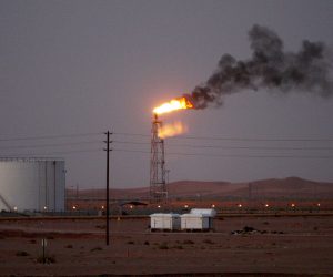 epa07841156 (FILE) - A gas flame behind pipelines in the desert at Khurais oil field, about 160 km from Riyadh, Kingdom of Saudi Arabia, 23 June 2008 (reissued 14 September 2019). According to Saudi state-owned oil company Aramco, two of its oil facilities in Saudi Arabia, Khurais and Abqaiq, were set on fire after allegedly having been targeted by drone attacks.  EPA/ALI HAIDER *** Local Caption *** 55191226