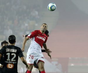 epa07845467 Islam Slimani of AS Monaco in action during the French Ligue 1 soccer match, AS Monaco vs Olympique Marseille, at Stade Louis II, in Monaco, 15 September 2019.  EPA/SEBASTIEN NOGIER