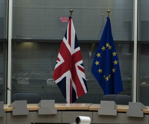 epa07855966 Table of Negotiation before a meeting of Britain's Secretary of State for Exiting the European Union Stephen Barclay with European Union's chief Brexit negotiator Michel Barnier in Brussels, Belgium, 20 September 2019.  EPA/KENZO TRIBOUILLARD / POOL