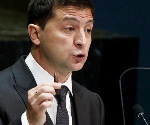 epaselect epa07868464 Ukraine's President Volodymyr Zelensky holds up a bullet while addressing the General Debate of the 74th session of the General Assembly of the United Nations at United Nations Headquarters in New York, New York, USA, 25 September 2019. The annual meeting of world leaders at the United Nations runs until 30 September 2019.  EPA/JUSTIN LANE