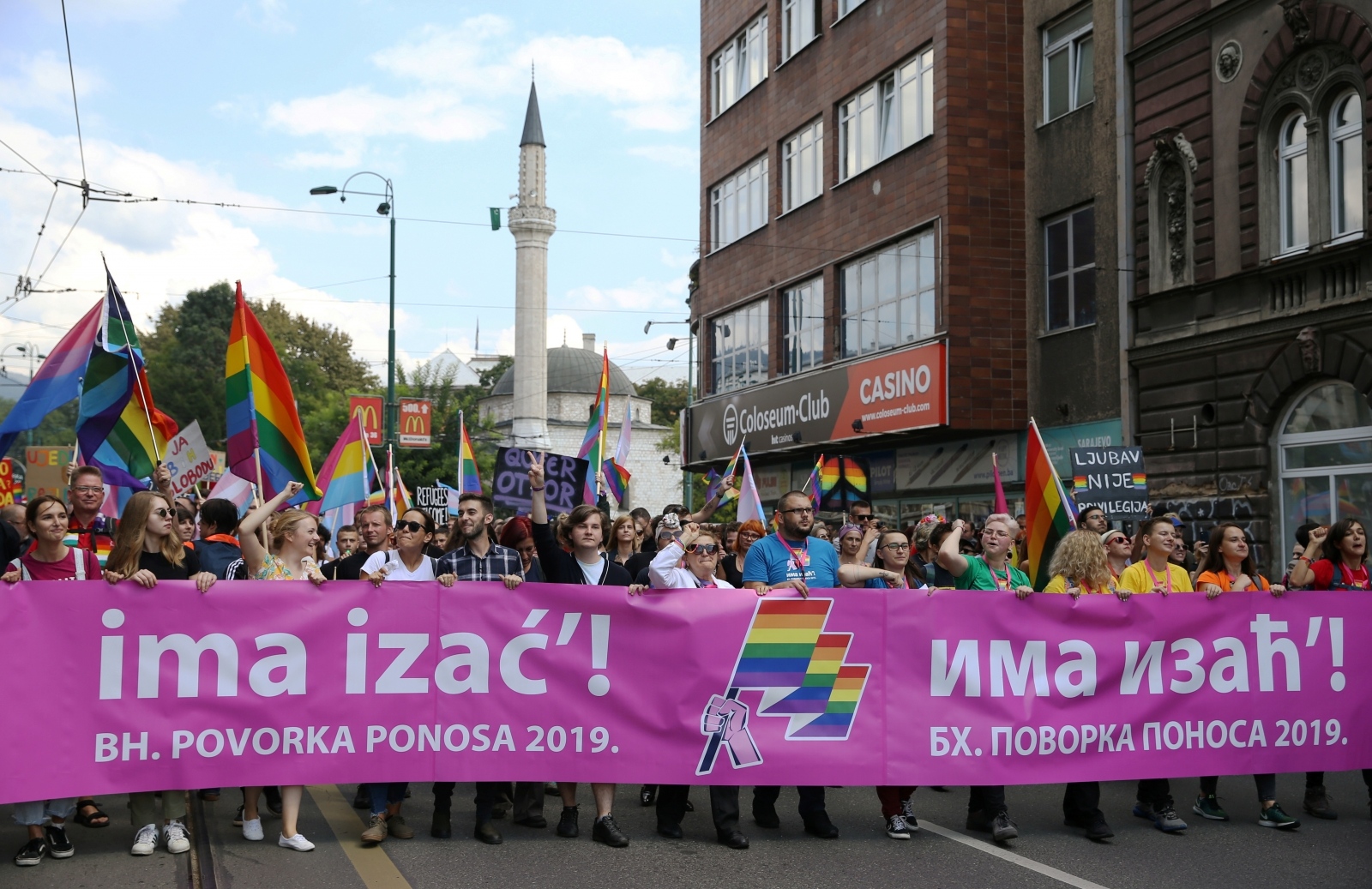 Sarajevo hosts its first Gay Pride march amidst security concerns Participants hold a banner during the first gay pride parade in Sarajevo, Bosnia and Herzegovina September 8, 2019. The banner reads "Let us out".  REUTERS/Dado Ruvic DADO RUVIC