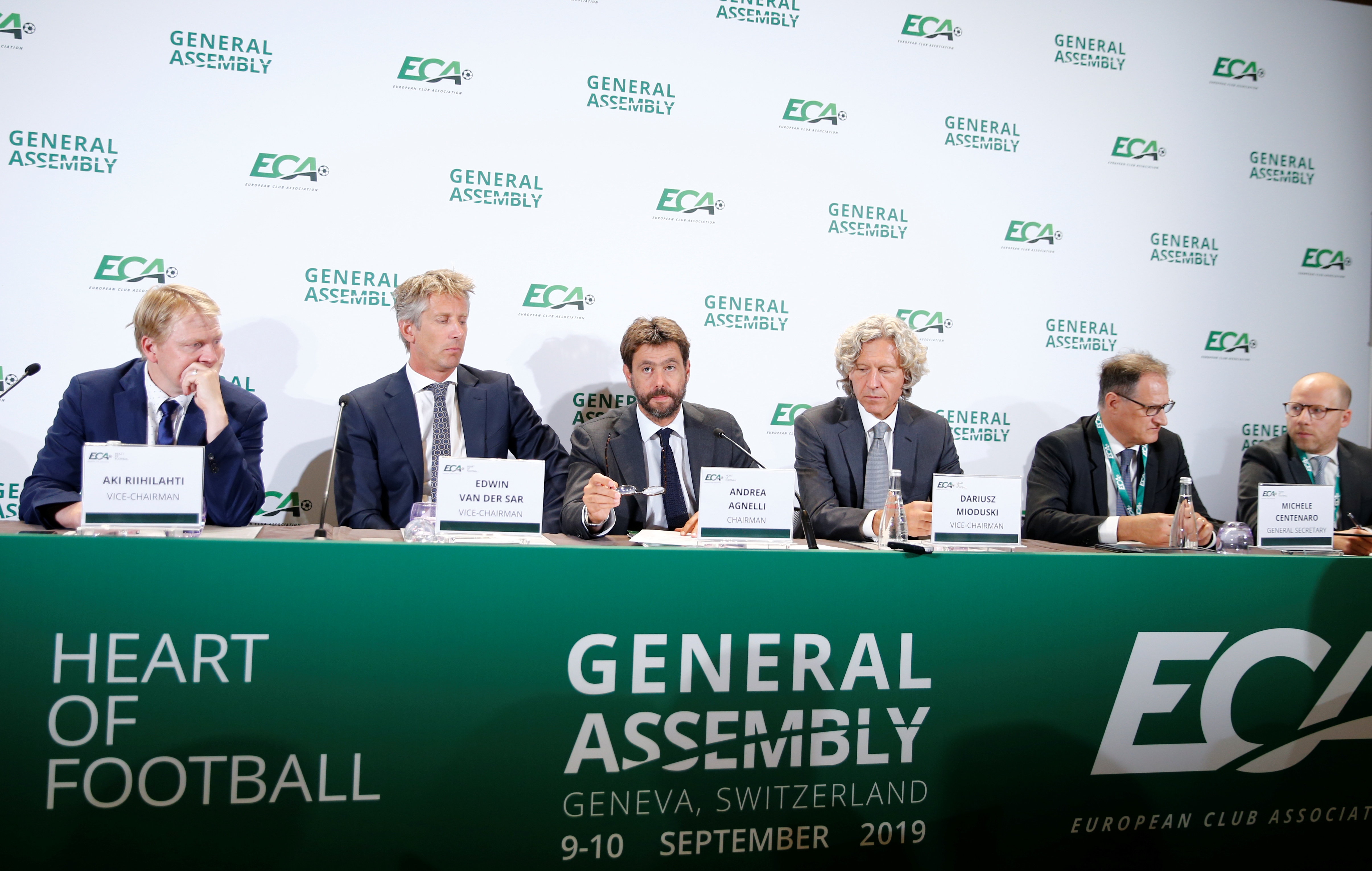 European Club Association (ECA) Chairman Andrea Agnelli and other ECA representatives hold news briefing after the 23rd ECA General Assembly European Club Association (ECA) Chairman Andrea Agnelli and other ECA representatives hold news briefing after the 23rd ECA General Assembly in Geneva, Switzerland, September 10, 2019. REUTERS/Denis Balibouse DENIS BALIBOUSE