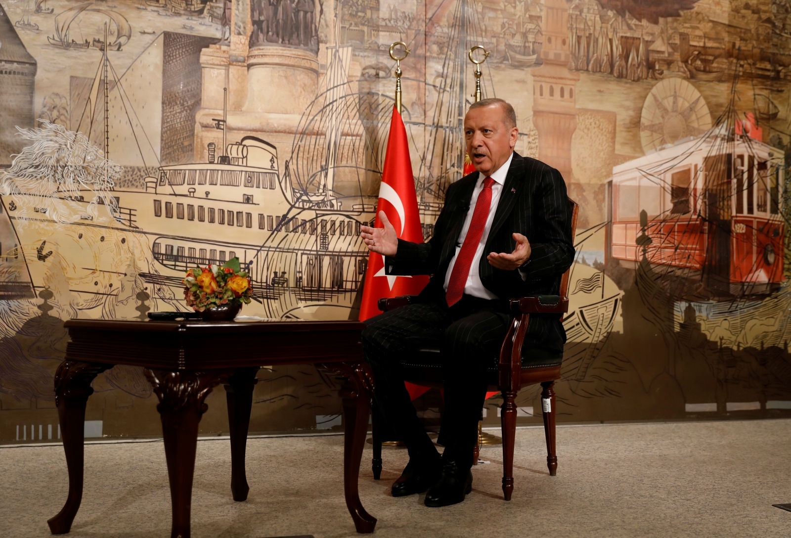 Turkish President Tayyip Erdogan speaks during an interview with Reuters in Istanbul Turkish President Tayyip Erdogan speaks during an interview with Reuters in Istanbul, Turkey, September 13, 2019. REUTERS/Umit Bektas UMIT BEKTAS