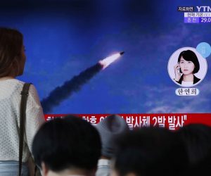 epa07887847 (FILE) - South Korean people watch breaking news reports of North Korea's missile launch at Seoul Station in Seoul, South Korea, 10 August 2019 (reissued 02 October 2019). According to media reports, North Korea tested a projectile suspected to be a submarine-launched ballistic missile on 02 October. The projectile apparently reached an altitude of 910km before landing in the Sea of Japan.  EPA/JEON HEON-KYUN