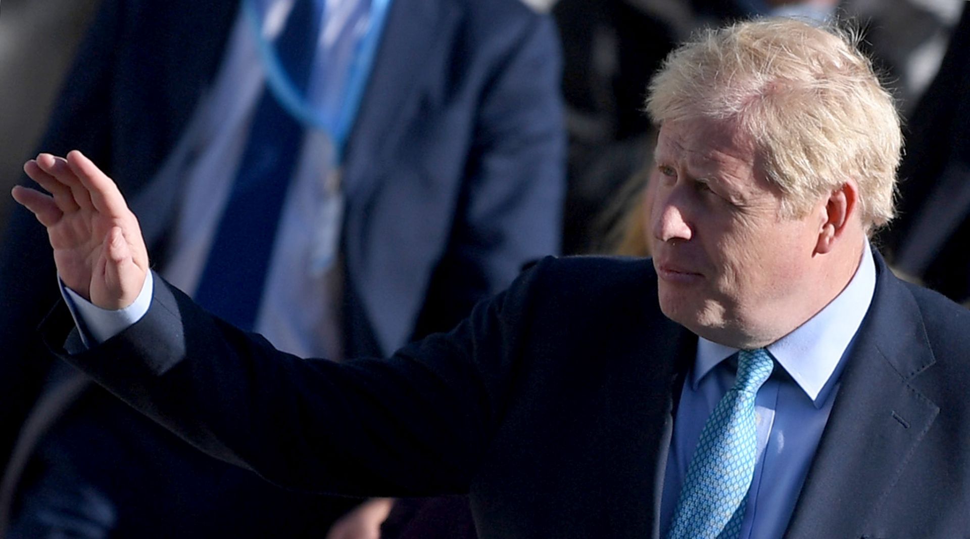 epa07888396 Britain's Prime Minister Boris Johnson arrives at the Conservative Party Conference in Manchester, Britain, 02 October 2019, before delivering a keynote speech. The Conservative Party Conference runs from 29 September to 02 October 2019.  EPA/NEIL HALL
