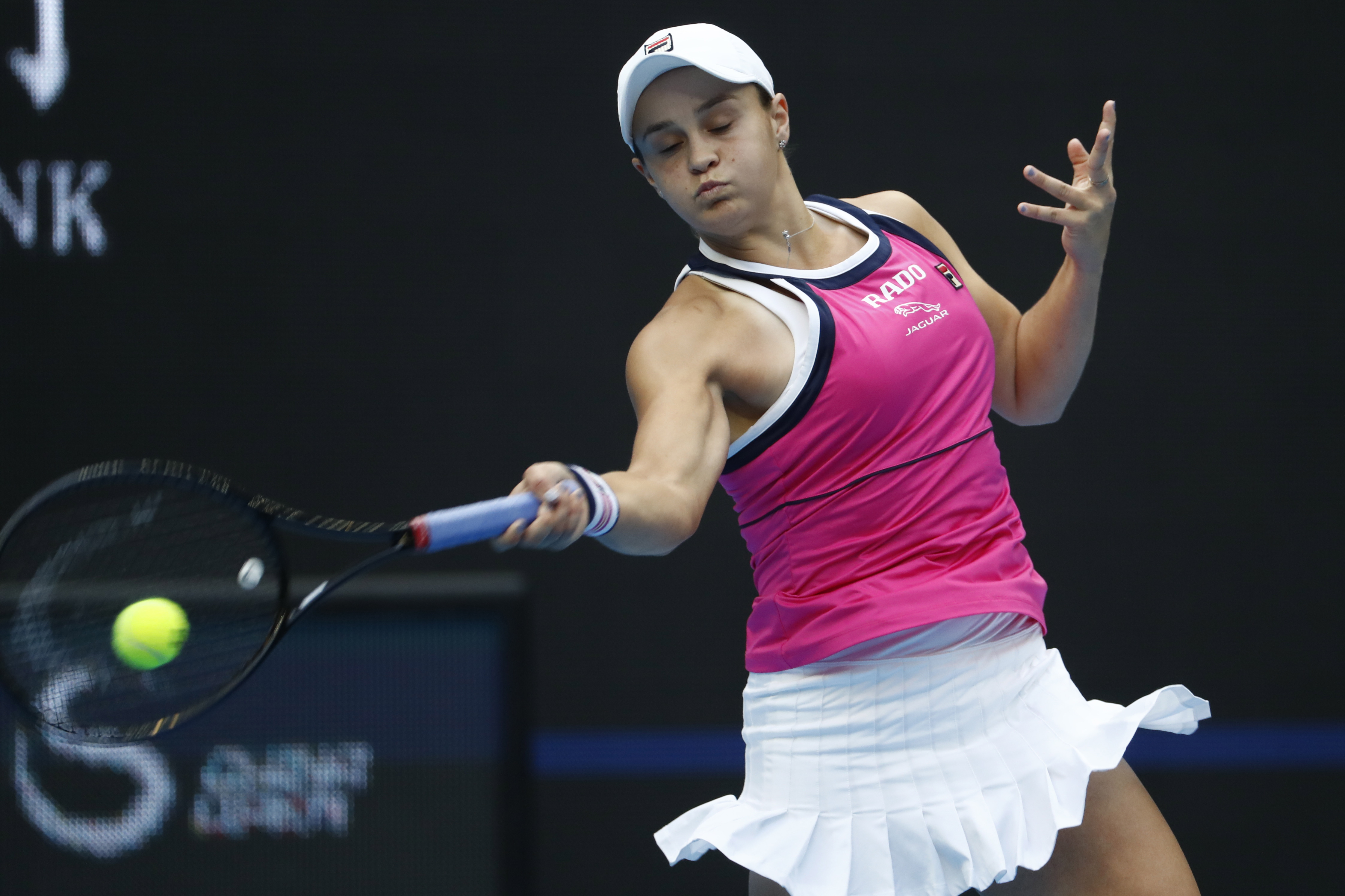 epa07897284 Ashleigh Barty of Australia in action against Kiki Bertens of The Netherlands during their women's singles semi-final match at the China Open tennis tournament in Beijing, China, 05 October 2019.  EPA/WU HONG