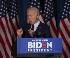 epa07908361 Democratic candidate for United States President, Former Vice President Joe Biden, addresses an audience at the Governor's Inn in Rochester, New Hampshire, USA, 09 October 2019. During his address, Biden said, 'Donald Trump has violated his oath of office, betrayed this nation and committed impeachable acts. To preserve our Constitution, our democracy, our basic integrity, he should be impeached'.  EPA/CJ GUNTHER