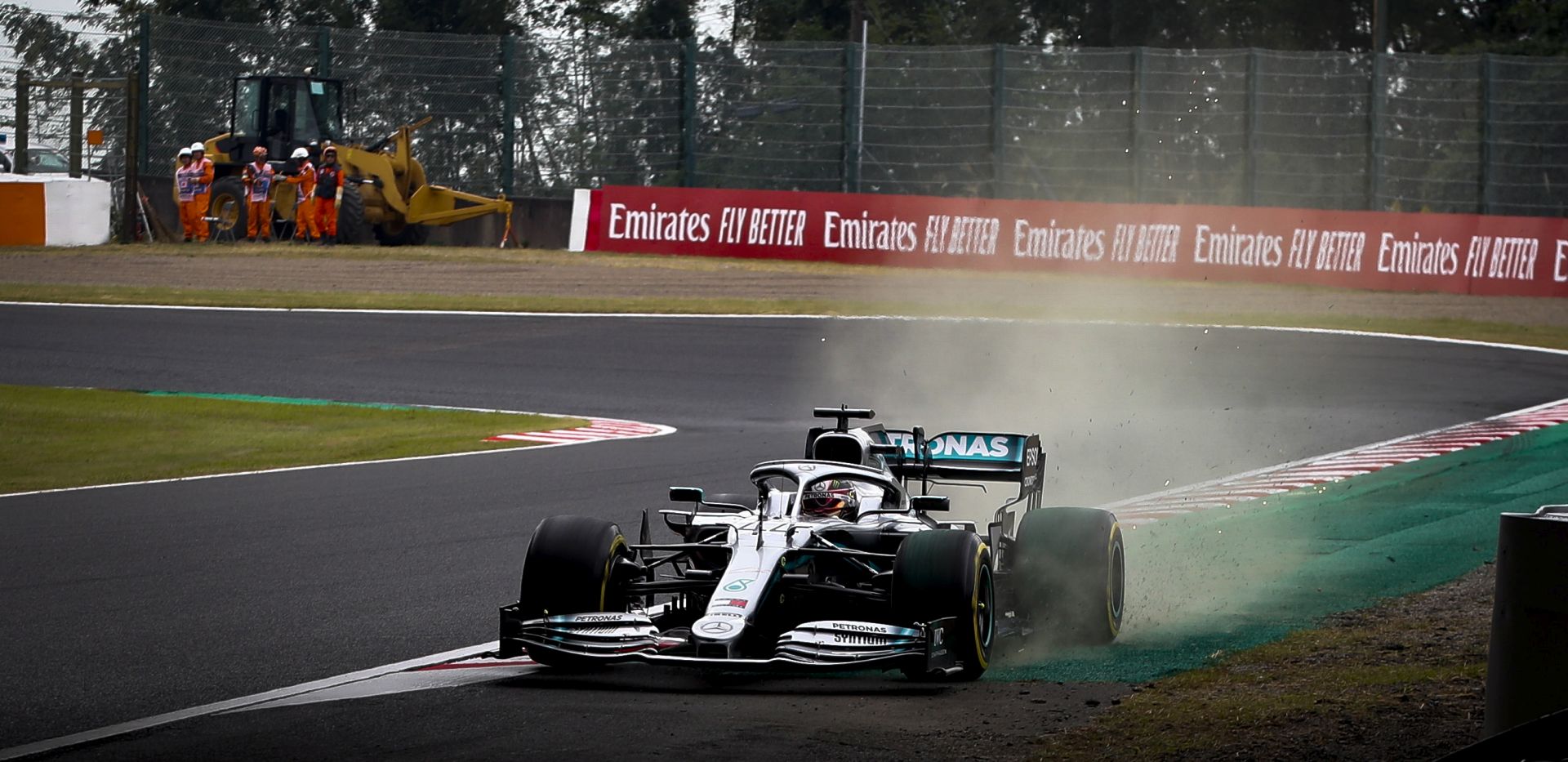 epa07911870 British Formula One driver Lewis Hamilton of Mercedes AMG GP drives off the track during the first practice session ahead of the Japanese Formula One Grand Prix in Suzuka, Japan, 11 October 2019. The Japanese Formula One Grand Prix will take place on 13 October 2019.  EPA/DIEGO AZUBEL