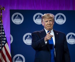 epa07916401 US President Donald J. Trump delivers remarks at Values Voter Summit at the Omni Shoreham Hotel in Washington, DC, USA, 12 October 2019. The appearance at the Summit comes as evangelical leaders this week criticized Trump's decision to stand down US forces in northern Syria.  EPA/PETE MAROVICH / POOL