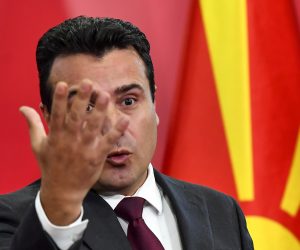 epa07933139 Macedonian Prime Minister Zoran Zaev addresses a press conference to announce early Parliamentary election, in Skopje, Republic of North Macedonia, 19 October 2018. Zaev called for early parliamentary elections a day after EU leaders delayed the decision for accession talks with North Macedonia and Albania for the third time as they gathered in Brussels for a two-day summit dominated by Brexit talks.  EPA/GEORGI LICOVSKI