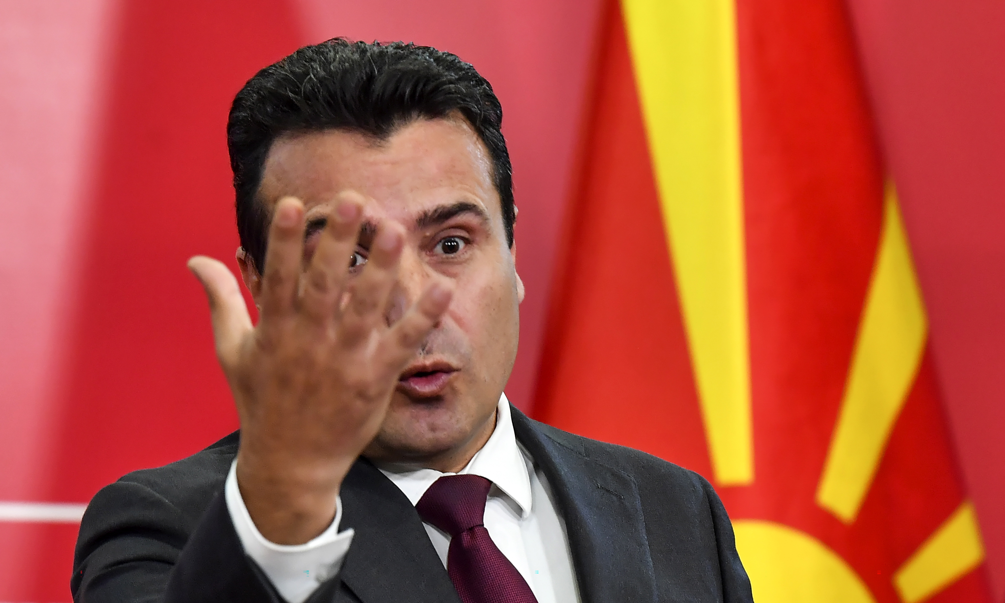epa07933139 Macedonian Prime Minister Zoran Zaev addresses a press conference to announce early Parliamentary election, in Skopje, Republic of North Macedonia, 19 October 2018. Zaev called for early parliamentary elections a day after EU leaders delayed the decision for accession talks with North Macedonia and Albania for the third time as they gathered in Brussels for a two-day summit dominated by Brexit talks.  EPA/GEORGI LICOVSKI