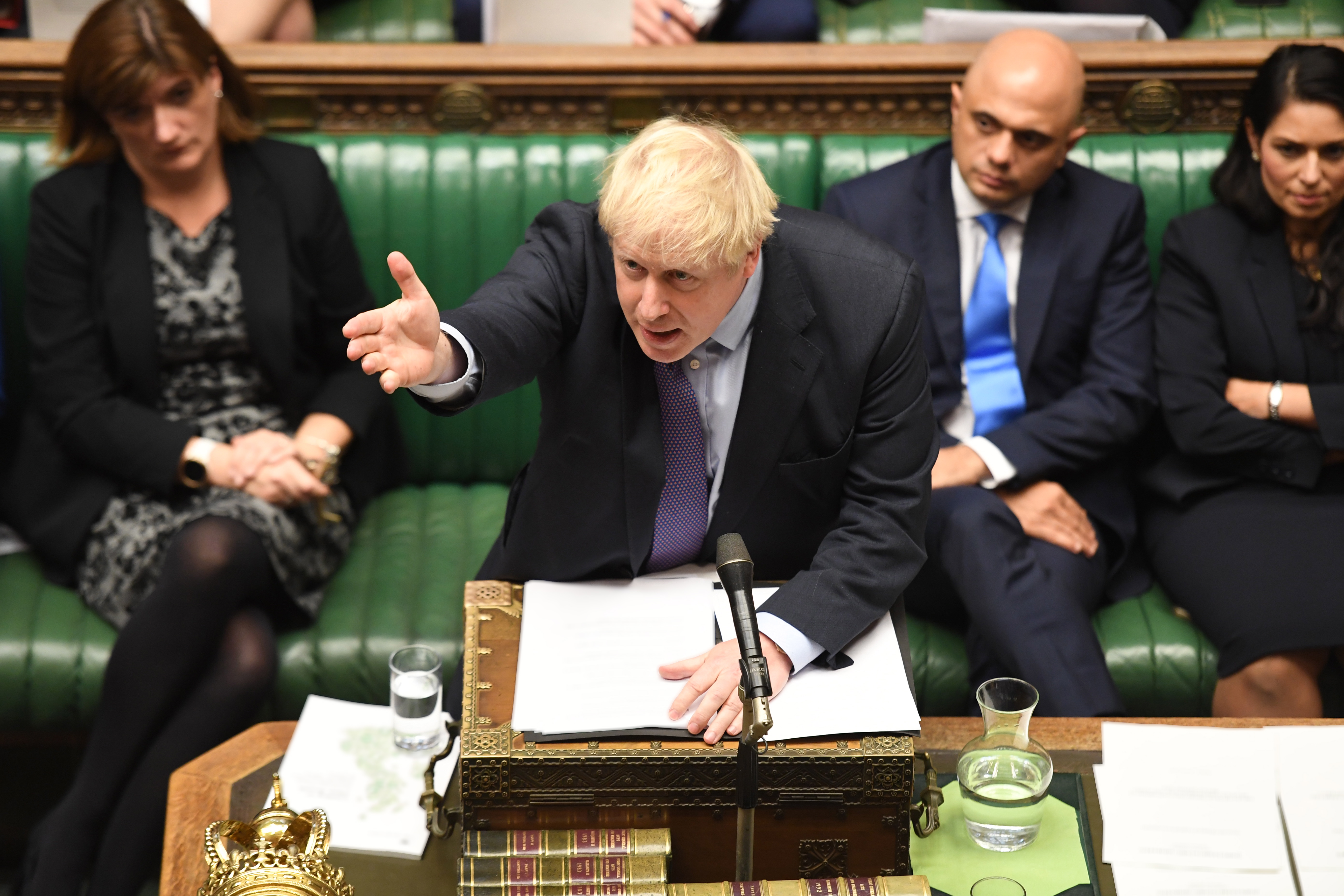 epa07940914 A handout picture made available by the UK Parliament shows British Prime Minister Boris Johnson speaking in the House of Commons in London, Britain, 22 October 2019. Johnson is urging MPs to back his Brexit deal in a final bid to get the UK to leave the EU by the end of the month.  EPA/JESSICA TAYLOR / UK PARLIAMENT / HANDOUT MANDATORY CREDIT: UK PARLIAMENT / JESSICA TAYLOR - Images must not be altered in any way. HANDOUT EDITORIAL USE ONLY/NO SALES