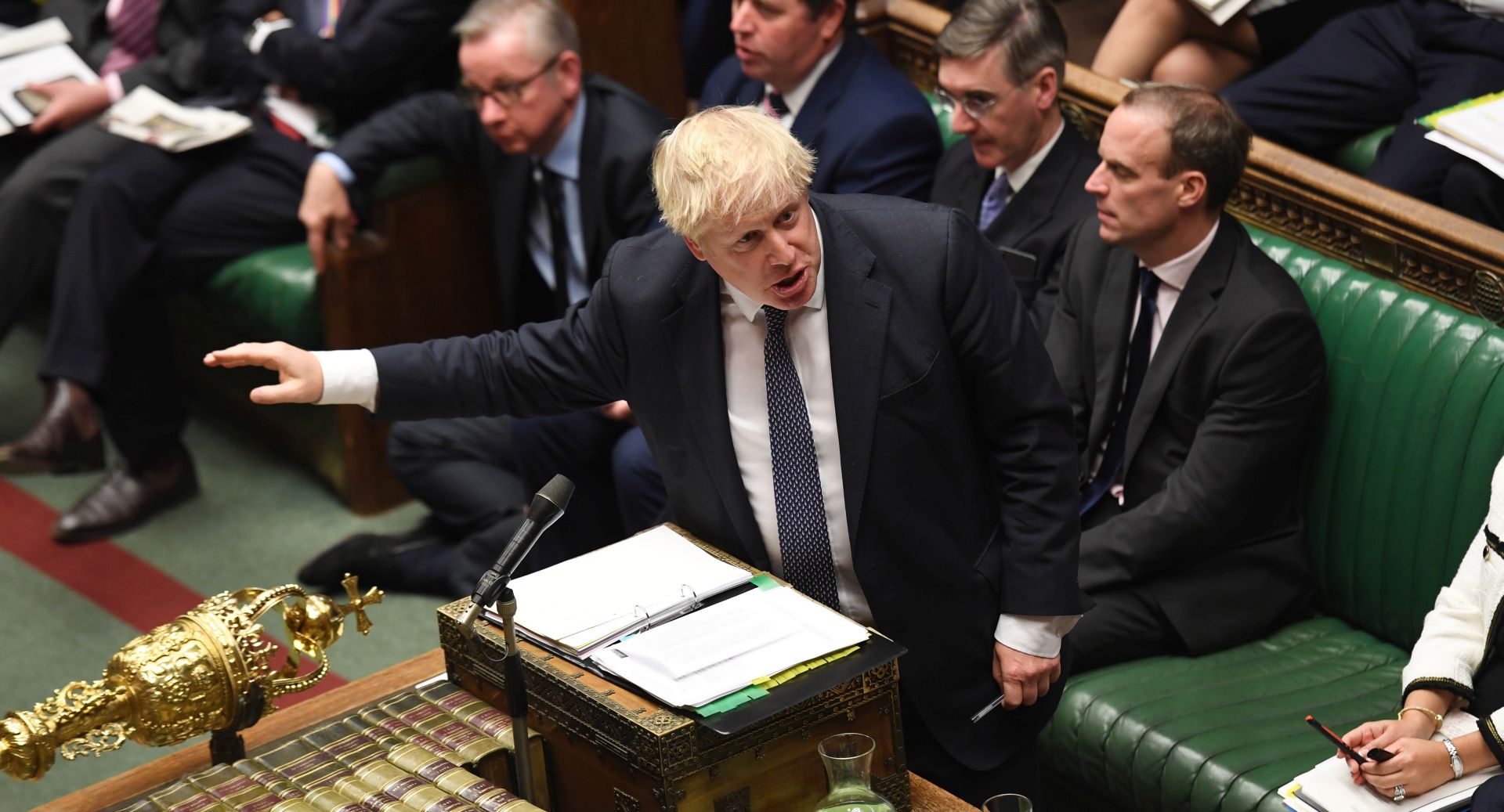 epa07943422 A handout picture made available by the UK Parliament shows British Prime Minister Boris Johnson speaking during Prime Minister's Questions in the House of Commons in London, Britain, 23 October 2019. Johnson is urging MPs to back his Brexit deal in a final bid to get the UK to leave the EU by the end of the month.  EPA/JESSICA TAYLOR / UK PARLIAMENT HANDOUT MANDATORY CREDIT: UK PARLIAMENT / JESSICA TAYLOR - Images must not be altered in any way. HANDOUT EDITORIAL USE ONLY/NO SALES
