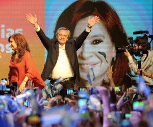epaselect epa07955531 President-elect of Argentina Alberto Fernandez celebrates with his supporters after winning the first round of the Argentine general election, in Buenos Aires, Argentina, 27 October 2019. Fernandez , the leader of the Frente de Todos movement, said that he will meet with the current president, Mauricio Macri, to talk about the political transition, prior to his taking office on 10 December.  EPA/ENRIQUE GARCIA MEDINA