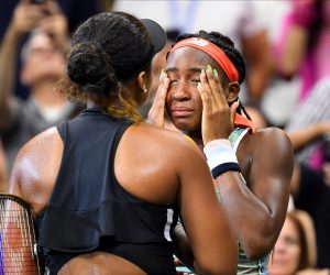 Tennis: US Open Aug 31, 2019; Flushing, NY, USA;    Naomi Osaka of Japan (left) consoles Coco Gauff of the USA after their third round match on day six of the 2019 U.S. Open tennis tournament at USTA Billie Jean King National Tennis Center. Mandatory Credit: Robert Deutsch-USA TODAY Sports     TPX IMAGES OF THE DAY USA Today Sports