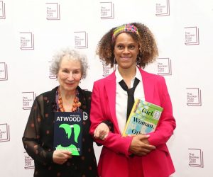Margaret Atwood poses with Bernardine Evaristo after jointly winning the Booker Prize for Fiction 2019 at the Guildhall in London Margaret Atwood poses with Bernardine Evaristo after jointly winning the Booker Prize for Fiction 2019 at the Guildhall in London, Britain October 14, 2019. REUTERS/Simon Dawson SIMON DAWSON