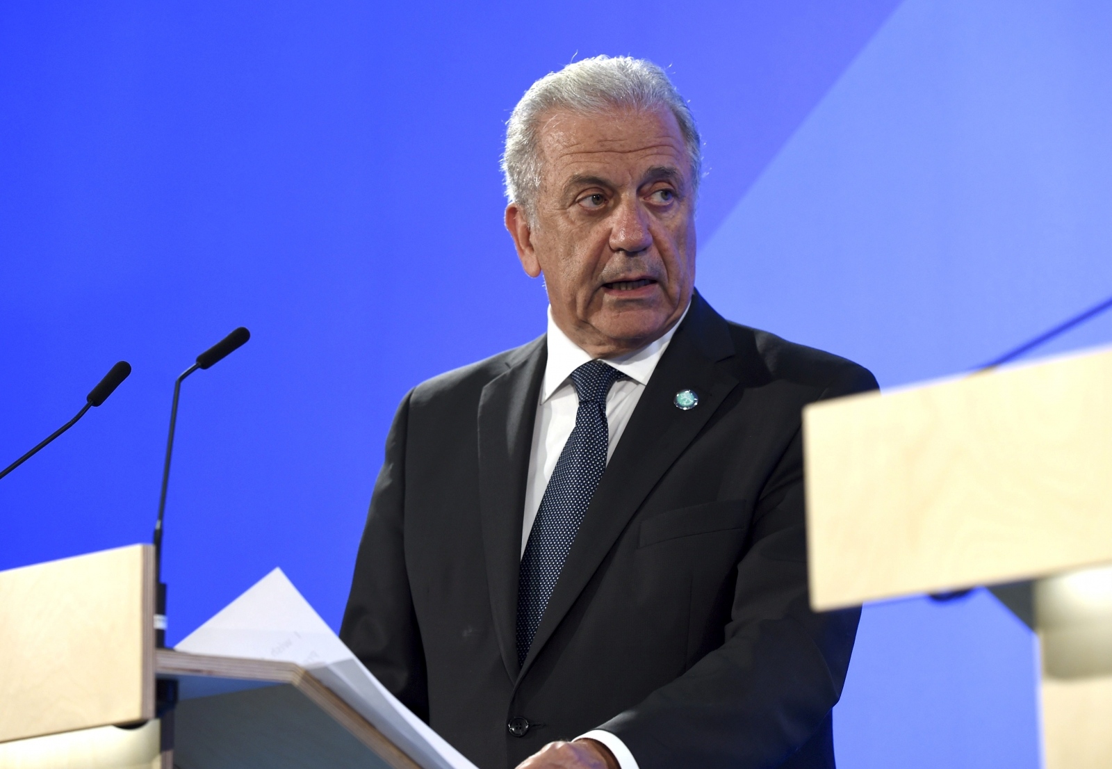 European Commissioner for Migration and Home Affairs Dimitris Avramopoulos attends a news conference in Helsinki European Commissioner for Migration and Home Affairs Dimitris Avramopoulos attends a news conference in Helsinki, Finland, July 18, 2019.   Lehtikuva/Emmi Korhonen via REUTERS   ATTENTION EDITORS - THIS IMAGE WAS PROVIDED BY A THIRD PARTY. NO THIRD PARTY SALES. NOT FOR USE BY REUTERS THIRD PARTY DISTRIBUTORS. FINLAND OUT. NO COMMERCIAL OR EDITORIAL SALES IN FINLAND. LEHTIKUVA