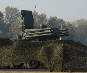 epa07948954 A handout photo made available by the Serbian Presidency shows a Pantsir-S anti-aircraft missile and gun system during the joint Serbia-Russia military exercise at the Batajnica military airport near Belgrade Serbia, 25 October 2019. Russian air defense units with S-400 anti-aircraft missile systems and the Pantsir-S anti-aircraft missile and gun systems were deployed by Russian military transport aircraft to the territory of Serbia to participate in the second stage of the joint Russian-Serbian air defense exercises Slavic Shield - 2019.  EPA/SERBIAN PRESIDENCY HANDOUT  HANDOUT EDITORIAL USE ONLY/NO SALES