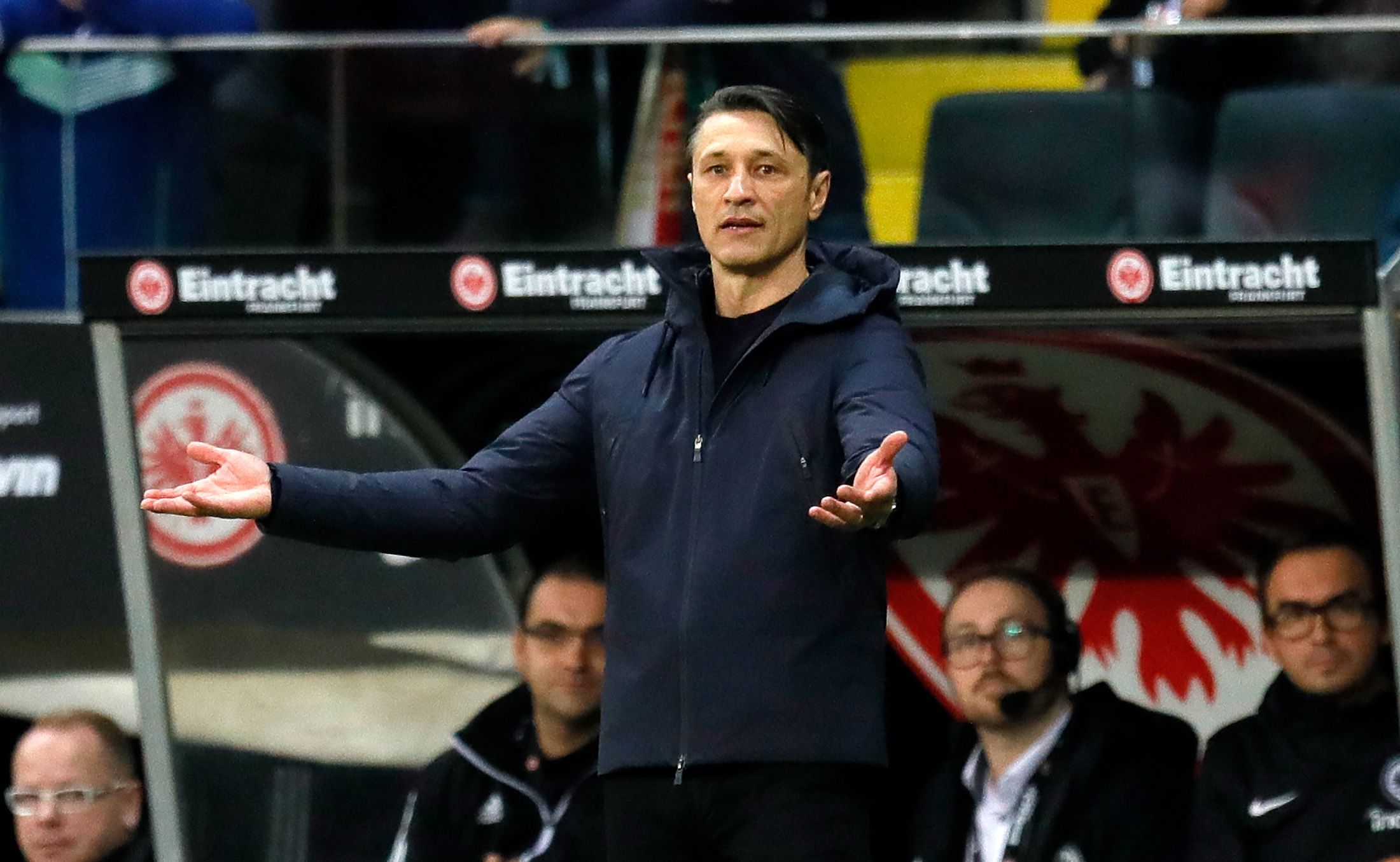 epa07967210 Bayern's head coach Niko Kovac reacts during the German Bundesliga soccer match between Eintracht Frankfurt and FC Bayern Munich in Frankfurt, Germany, 02 November 2019.  EPA/RONALD WITTEK CONDITIONS - ATTENTION: The DFL regulations prohibit any use of photographs as image sequences and/or quasi-video.