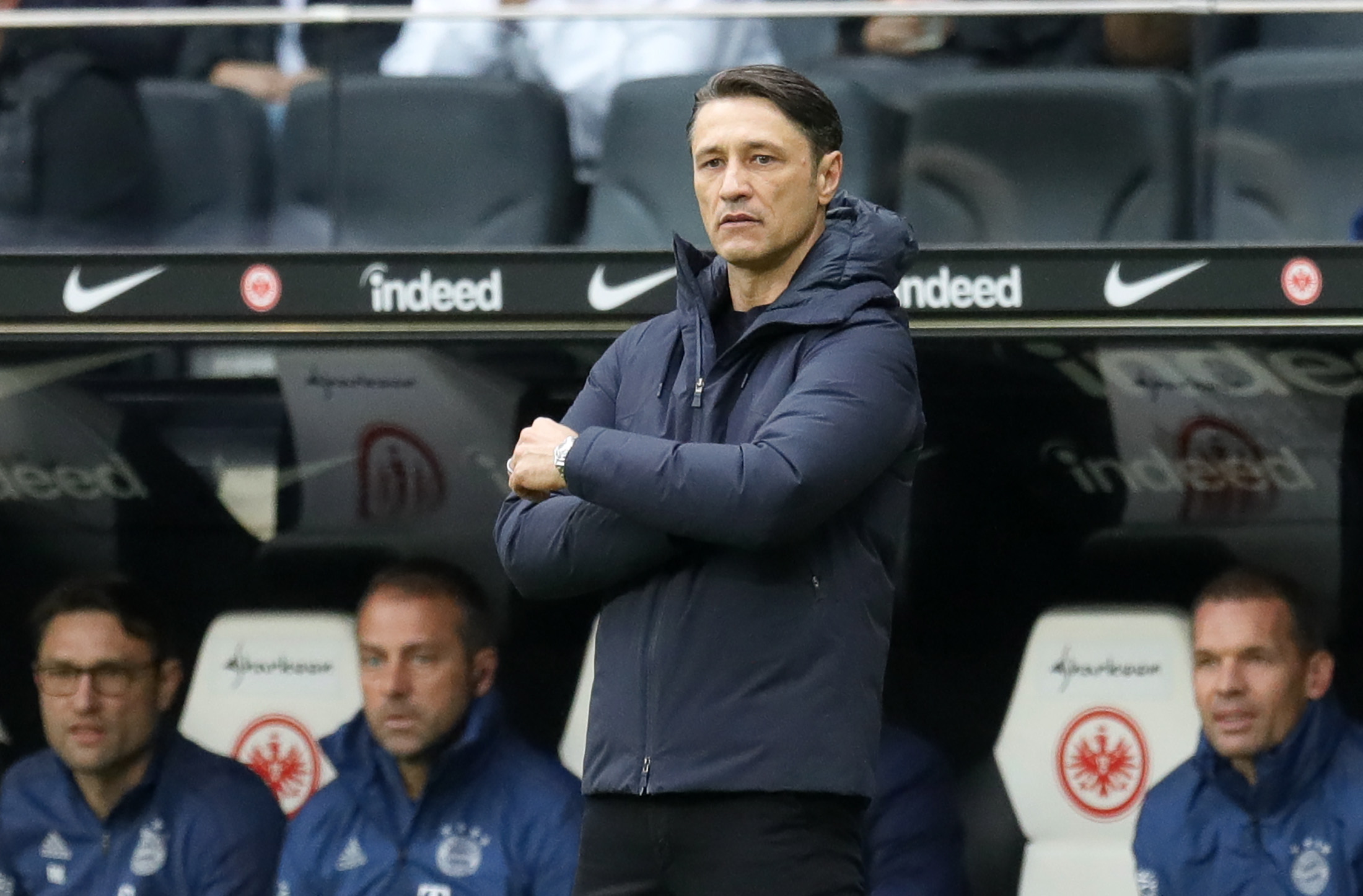 epa07966896 Bayern's head coach Niko Kovac reacst during the German Bundesliga soccer match between Eintracht Frankfurt and FC Bayern Munich in Frankfurt, Germany, 02 November 2019.  EPA/RONALD WITTEK CONDITIONS - ATTENTION: The DFL regulations prohibit any use of photographs as image sequences and/or quasi-video.