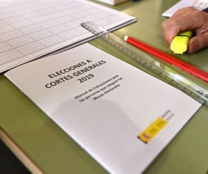 epa07985353 A man prepares election materials moments before the opening of a polling station in Alcala de Henares, Madrid, Spain, 10 November 2019. Spain holds general elections after Spanish socialist Primer Minister Pedro Sanchez failed to form government following 28 April elections.  EPA/FERNANDO VILLAR
