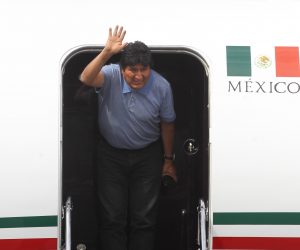 epa07991454 Former President of Bolivia Evo Morales arrives to the International Airport of Mexico City, Mexico, 12 November 2019. Evo Morales, who resigned on 10 November, arrived to Mexico to claim asylum onboard a plane of the Mexican Air Force that left Bolivia last night.  EPA/Mario Guzmán