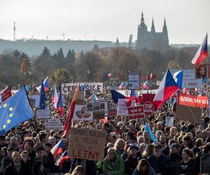 epa08001408 Demonstrators carry placards and flags as they gather to protest against Czech Prime Minister Andrej Babis, a day before the 30th anniversary of the so-called 'Velvet Revolution', at the Letna plain in Prague, Czech Republic, 16 November 2019. Tens of thousands of people were demanding the resignation of Babis due to alleged conflicts of interest involving his former Agrofert conglomerate he founded. According to chairman of the 'Million Moments for Democracy', Mikulas Minar, who organized the protest, Babis is abusing media and political power to profit his companies. The Czech Republic celebrates the 30th anniversary of their 'Velvet Revolution' commemorating the events of 17 November 1989, when waves of peaceful protests in both Czech and Slovak cities lasting ten days eventually brought down the Communist Government.  EPA/MARTIN DIVISEK